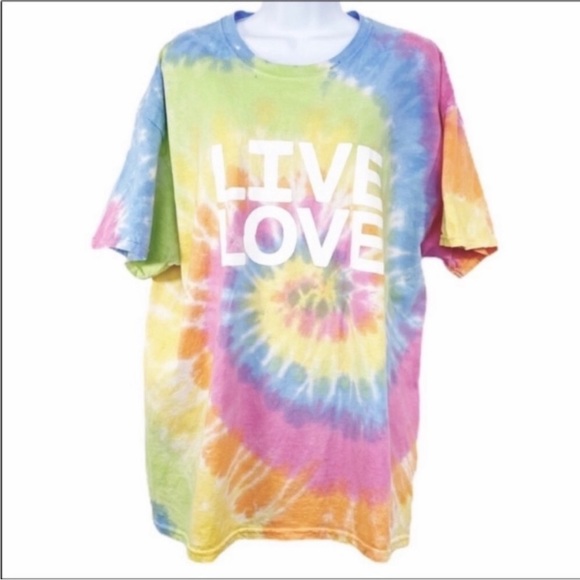 Tie dye LIVE LOVE short sleeve T-shirt Top M - Picture 4 of 6